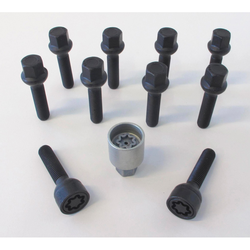 H&R Wielboutenset bolkonisch R12 M12x1.50 - Lengte 60mm - Zwart - 10 stuks (Bv.  Mercedes) - incl. wielsloten