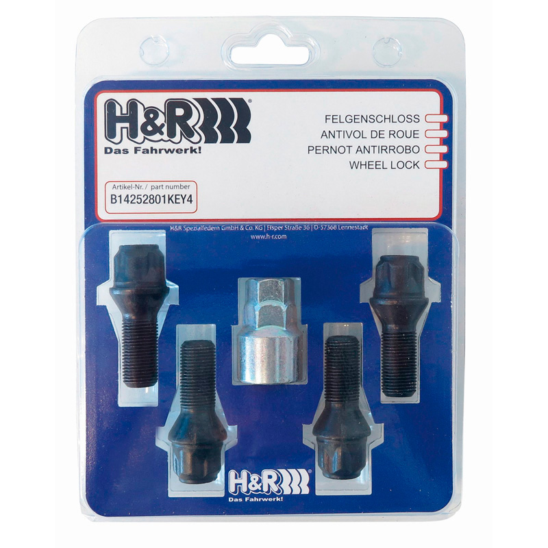 H&R Wielslotenset M12x1.50x28mm konisch Zwart - 4 slotbouten incl. adapter