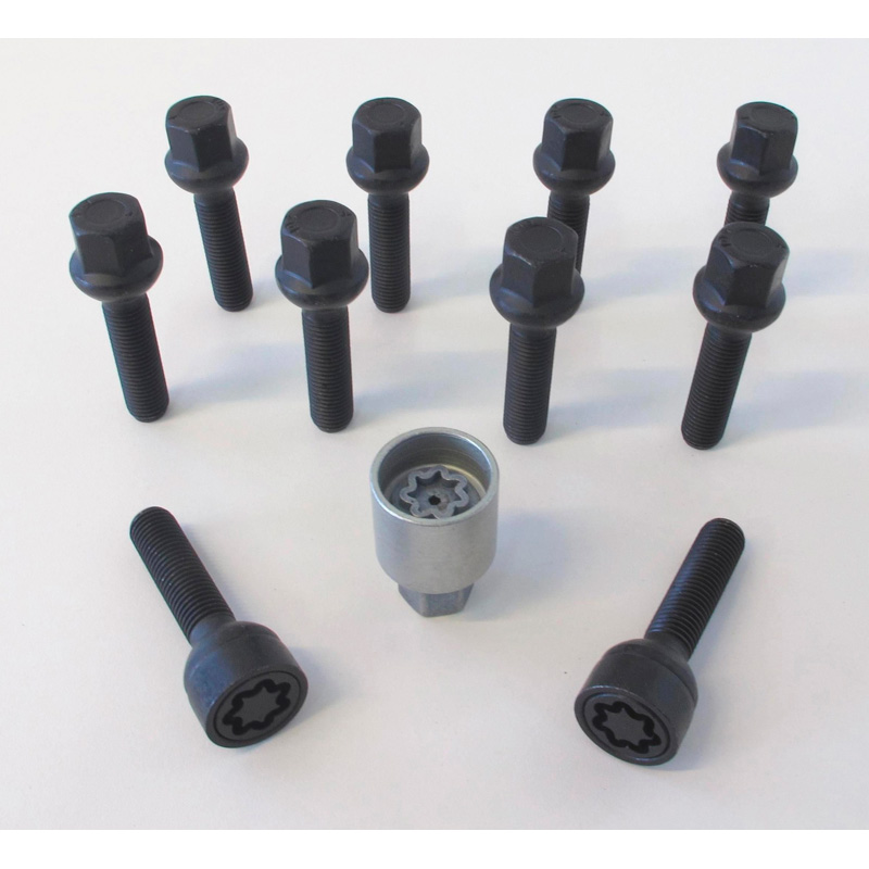 H&R Wielboutenset bolkonisch R12 M12x1.50 - Lengte 52mm - Zwart - 10 stuks (Bv.  Mercedes) - incl. wielsloten