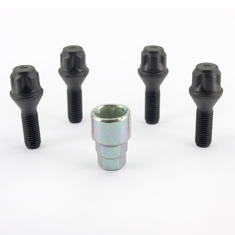 H&R Wielslotenset M12x1.50x30mm konisch Zwart - 4 slotbouten incl. adapter