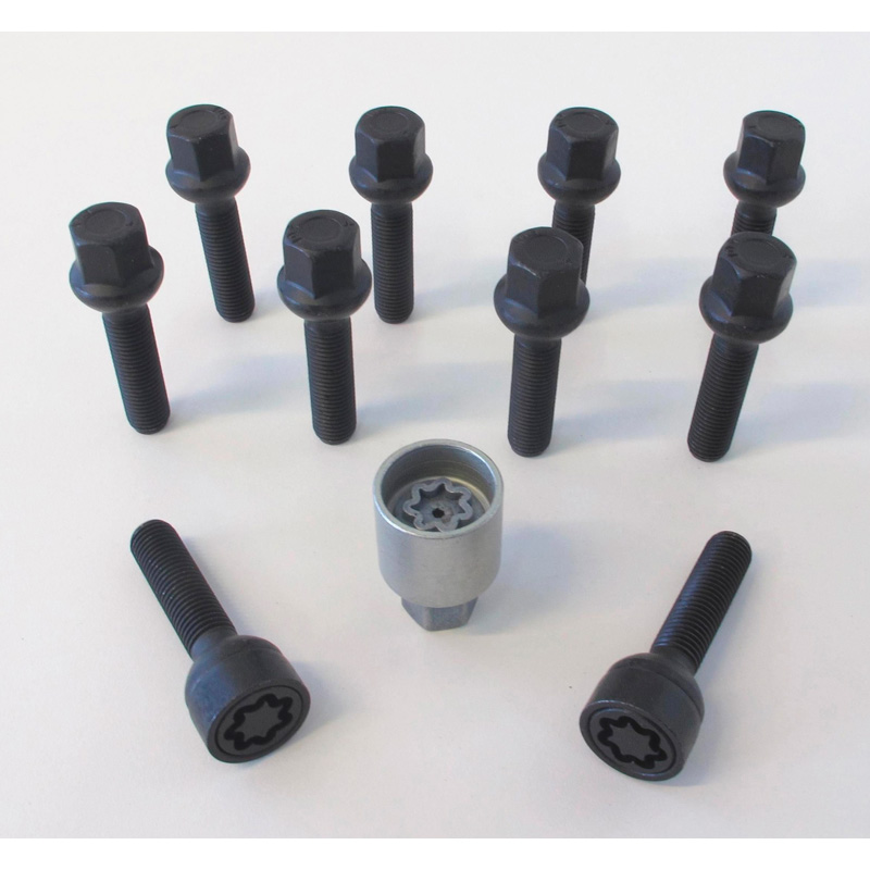 H&R Wielboutenset bolkonisch R13 M14x1.50 - Lengte 31mm - Zwart - 10 stuks (bv.  VAG) - incl. wielsloten