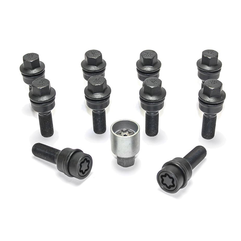 H&R Wielboutenset bolkonisch met beweegbare ring R14 M14x1.50 - Lengte 42mm - Zwart - 10 stuks (bv.  Audi Q3, Q5) - incl. wielsloten