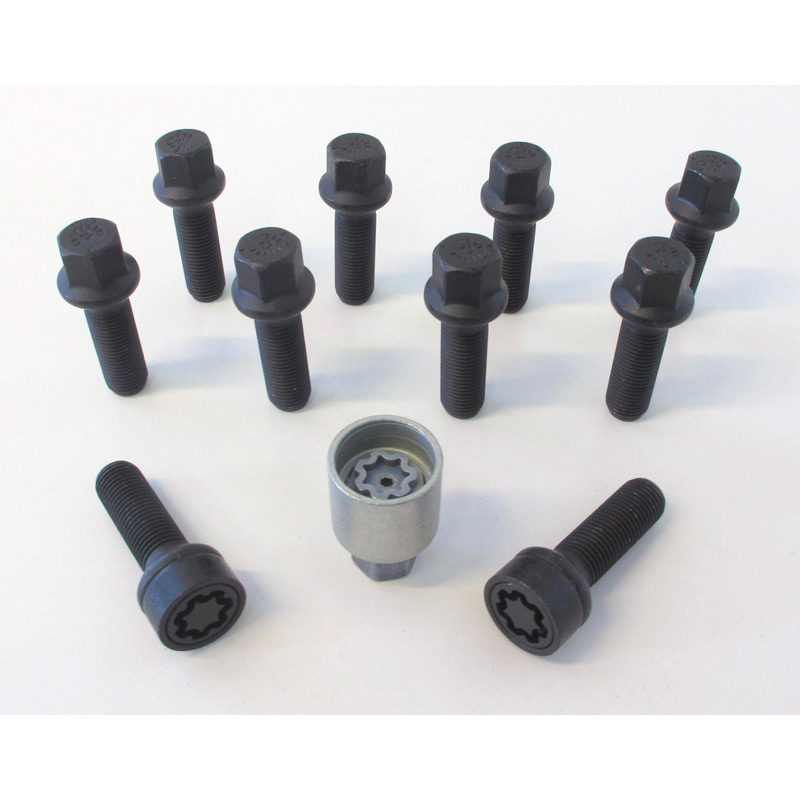 H&R Wielboutenset bolkonisch R14 M14x1.50 - Lengte 28mm - Zwart - 10 stuks - incl. wielsloten