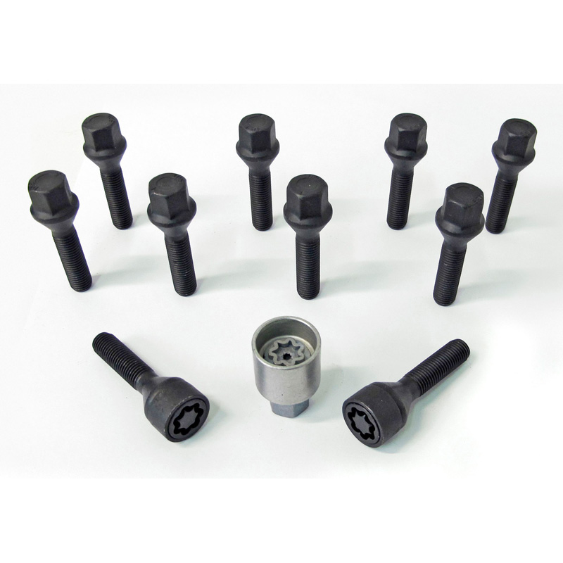 H&R Wielboutenset konisch M12x1.50 - Lengte 45mm - Zwart - 10 stuks - incl. wielsloten
