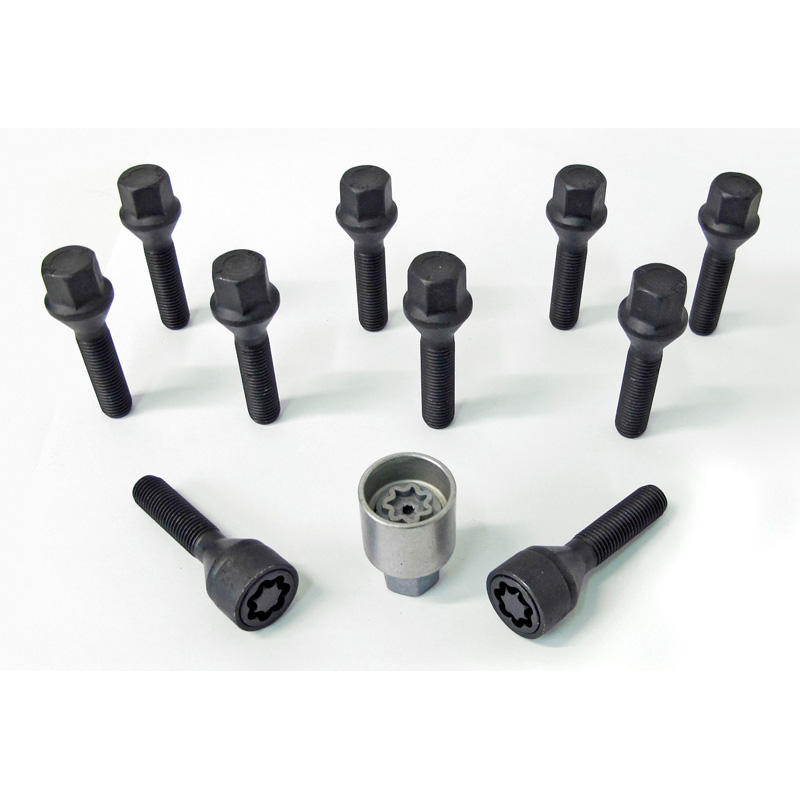 H&R Wielboutenset konisch M12x1.50 - Lengte 38mm - Zwart - 10 stuks - incl. wielsloten