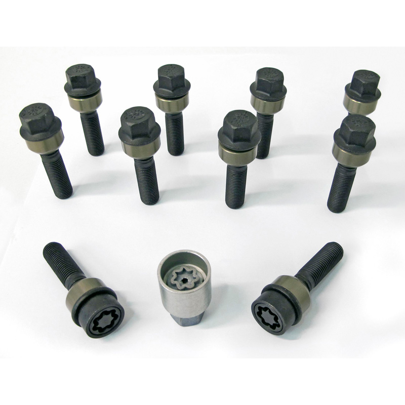 H&R Wielboutenset bolkonisch met beweegbare ring R14 M14x1.50 - Lengte 52mm - Zwart - 10 stuks (Bv.  Porsche) - incl. wielsloten