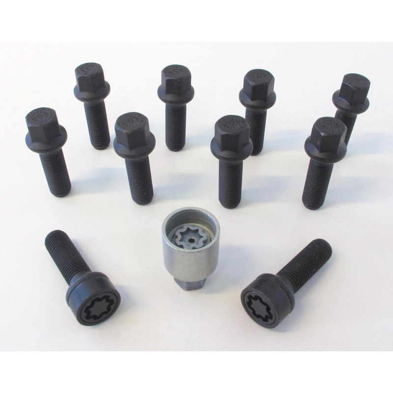 H&R Wielboutenset bolkonisch R14 M14x1.50 - Lengte 65mm - Zwart - 10 stuks - incl. wielsloten