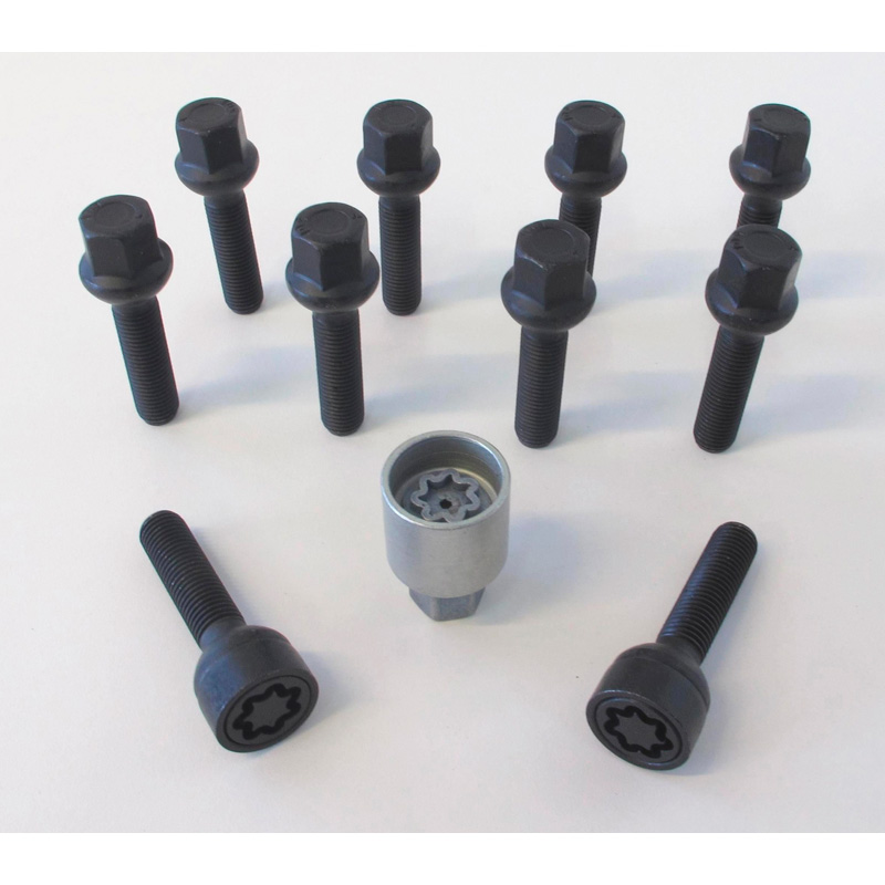 H&R Wielboutenset bolkonisch R12 M12x1.50 - Lengte 55mm - Zwart - 10 stuks (Bv.  Mercedes) - incl. wielsloten