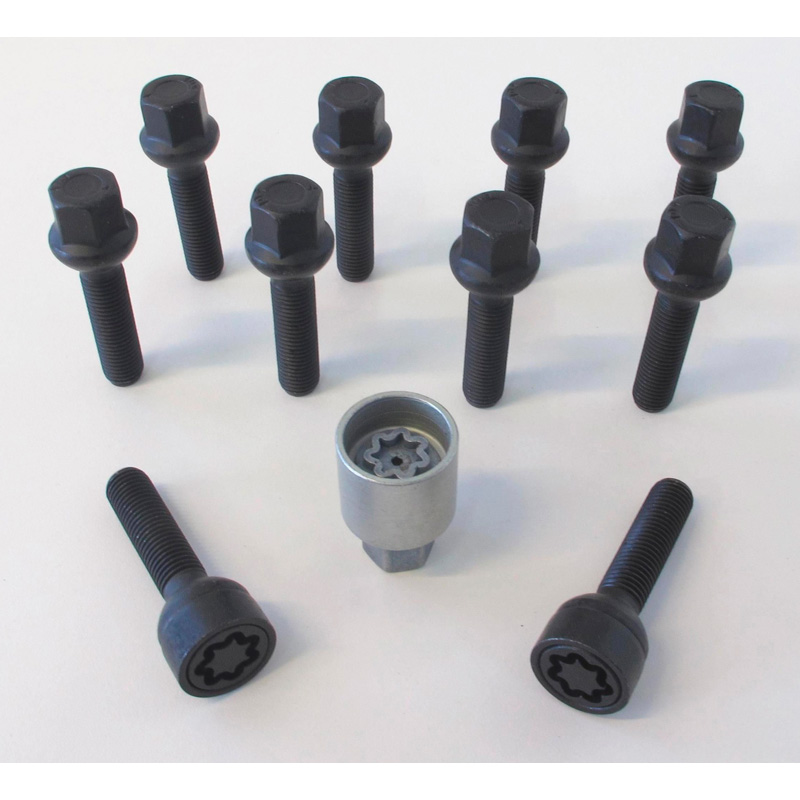 H&R Wielboutenset bolkonisch R16 M14x1.50 - Lengte 43mm - Zwart - 10 stuks (bv.  VAG) - incl. wielsloten