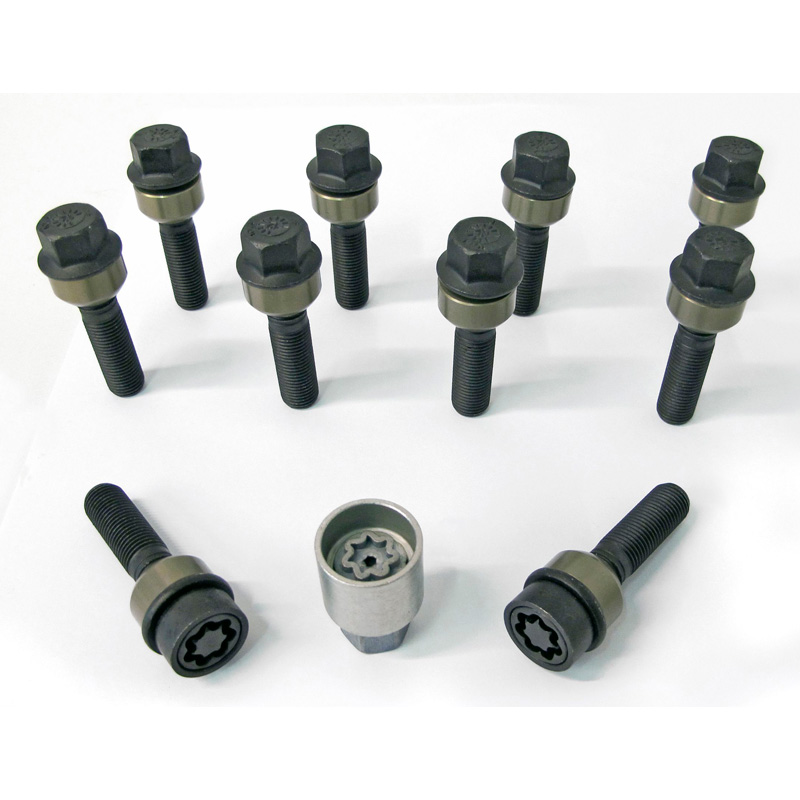 H&R Wielboutenset bolkonisch met beweegbare ring R14 M14x1.50 - Lengte 49mm - Zwart - 10 stuks (Bv.  Porsche) - incl. wielsloten