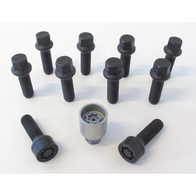 H&R Wielboutenset bolkonisch R14 M14x1.50 - Lengte 50mm - Zwart - 10 stuks - incl. wielsloten