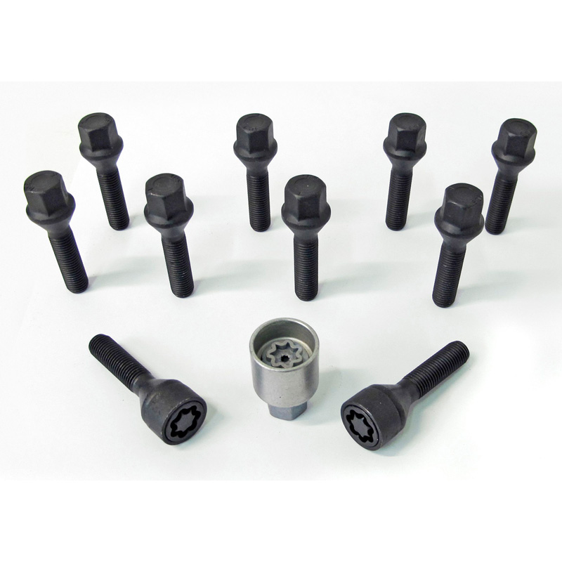 H&R Wielboutenset konisch M12x1.50 - Lengte 48mm - Zwart - 10 stuks - incl. wielsloten