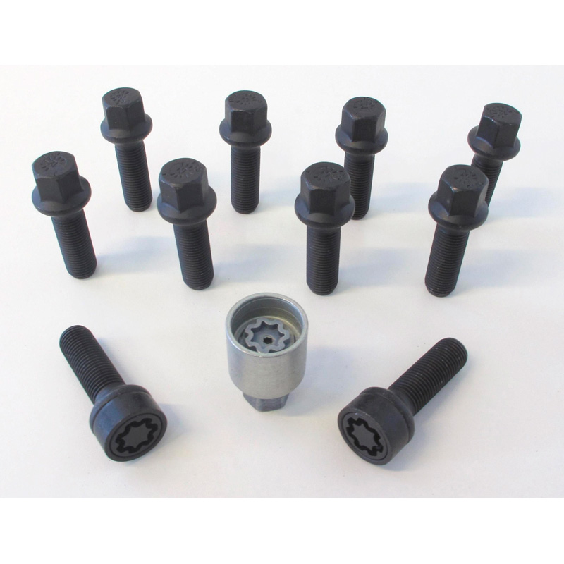 H&R Wielboutenset bolkonisch R14 M14x1.50 - Lengte 63mm - Zwart - 10 stuks - incl. wielsloten