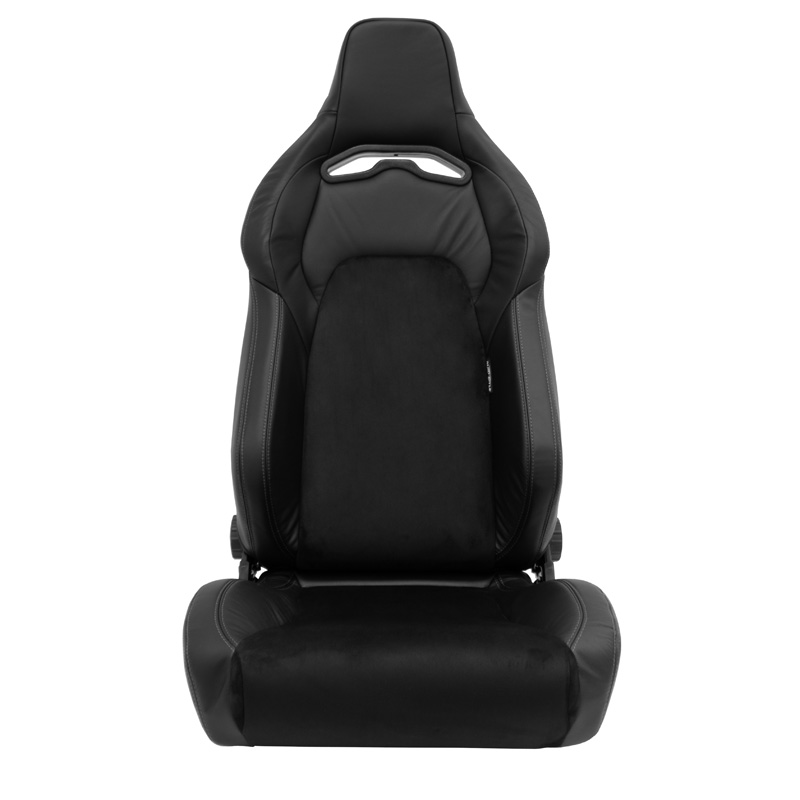 Sportstoel 'VGR Premium' - Zwart Leder & Alcantara + Zilveren stiksels - Dubbelzijdig verstelbare rugleuning - incl. sledes